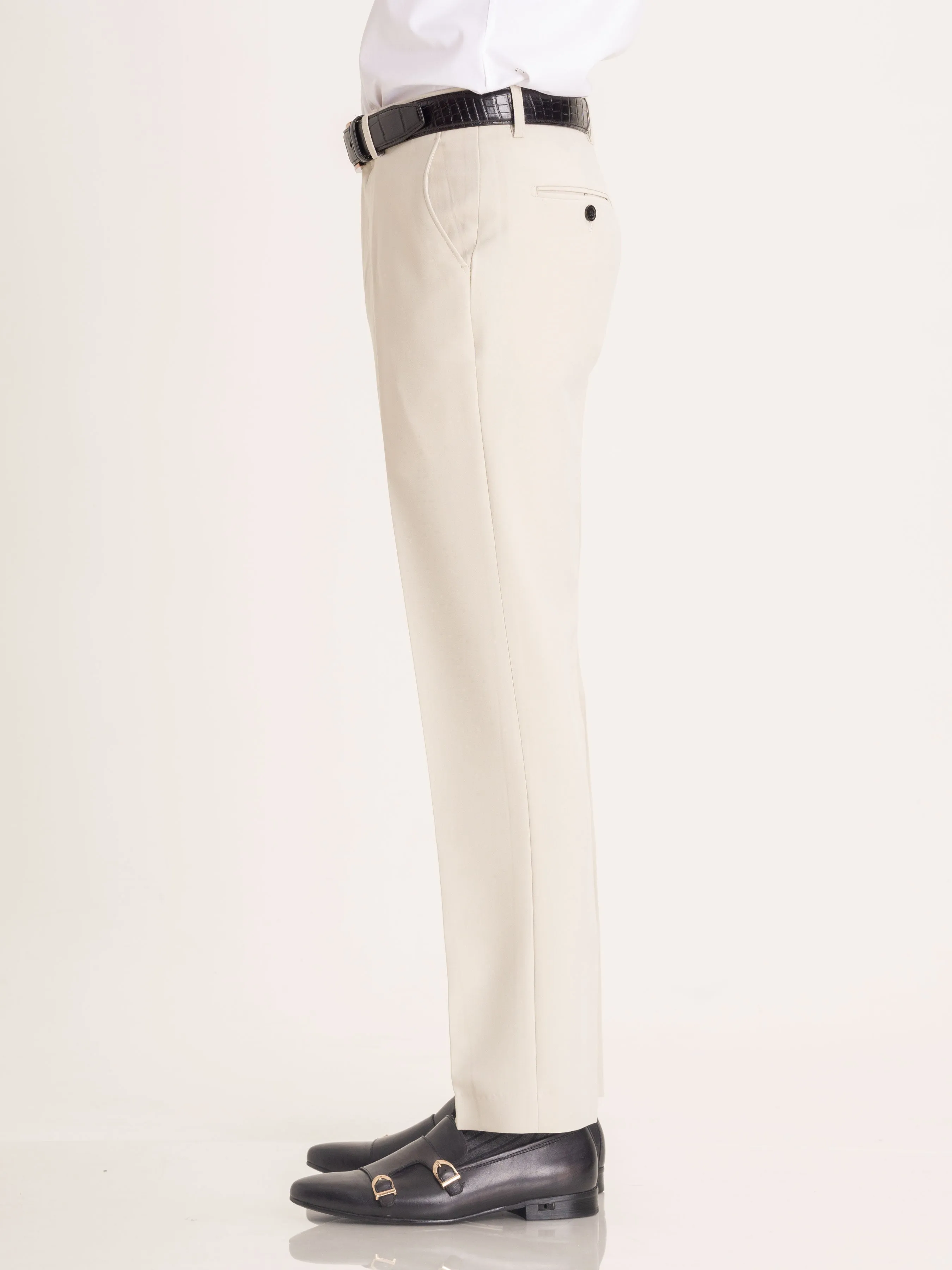 Trousers With Belt Loop - Sand White Plain (Slim Straight)