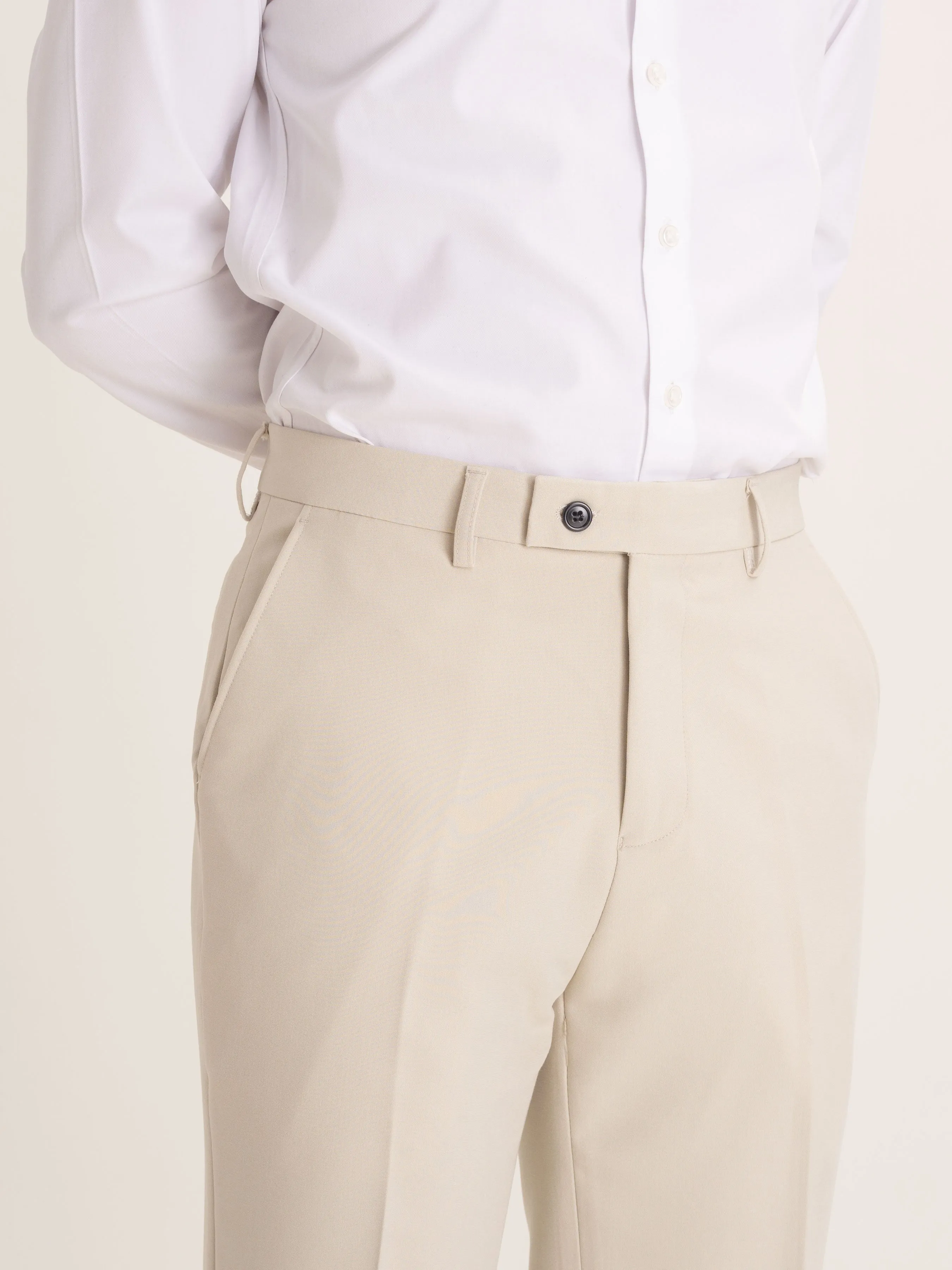 Trousers With Belt Loop - Sand White Plain (Slim Straight)