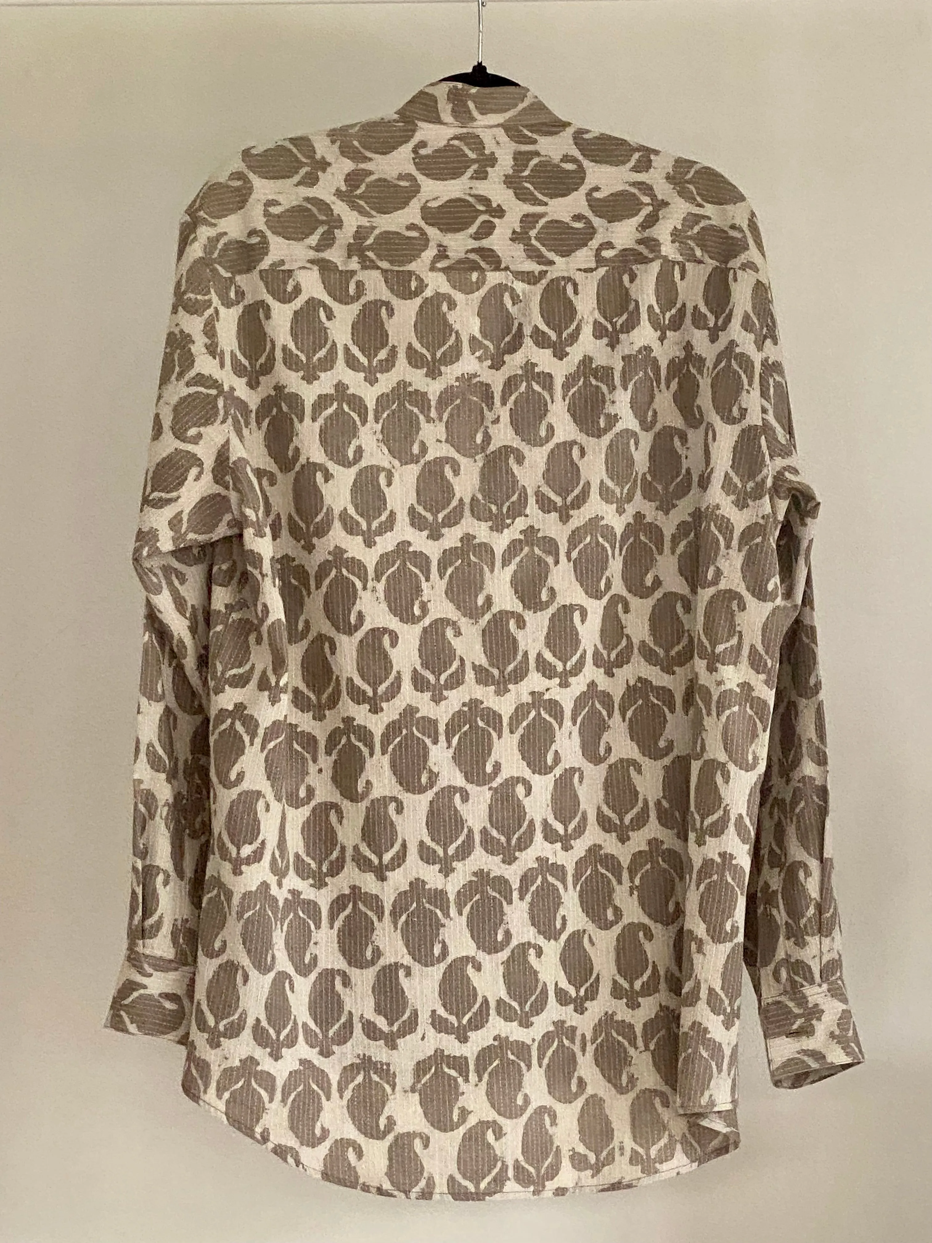 Tulip Block Print Banded Collar Placket Shirt