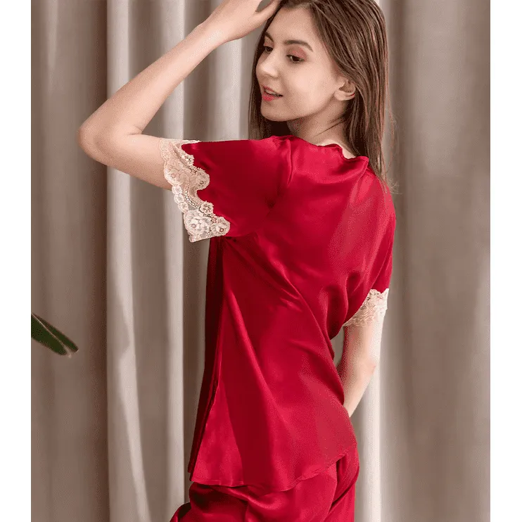 Two-piece female summer silk pajamas