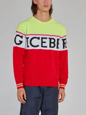 Two Tone Crewneck Logo Knitted Sweater