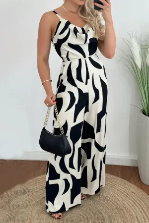 Two-Tone Spaghetti Strap Wide Leg Jumpsuit