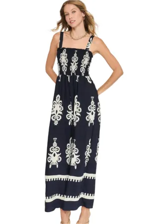 Umgee Smocked Printed Wide Leg Jumpsuit