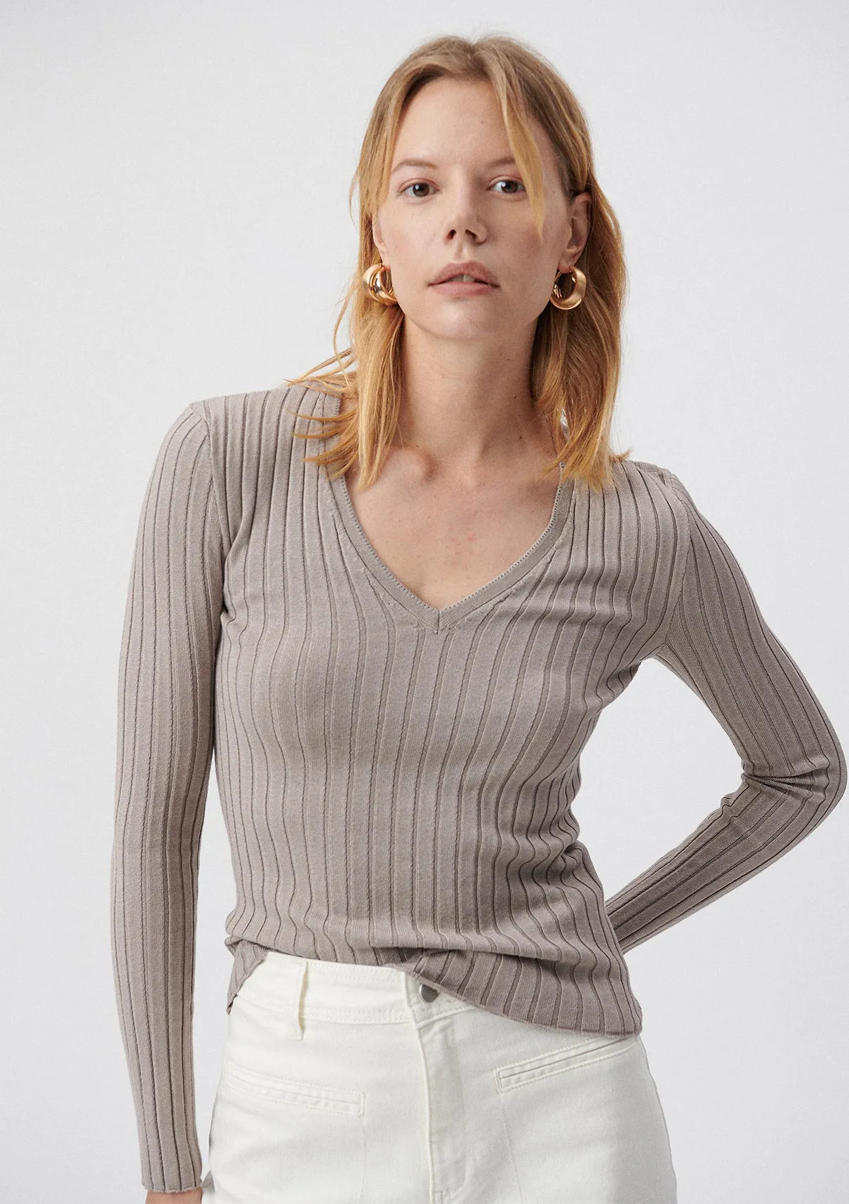 V Neck Grey Sweater