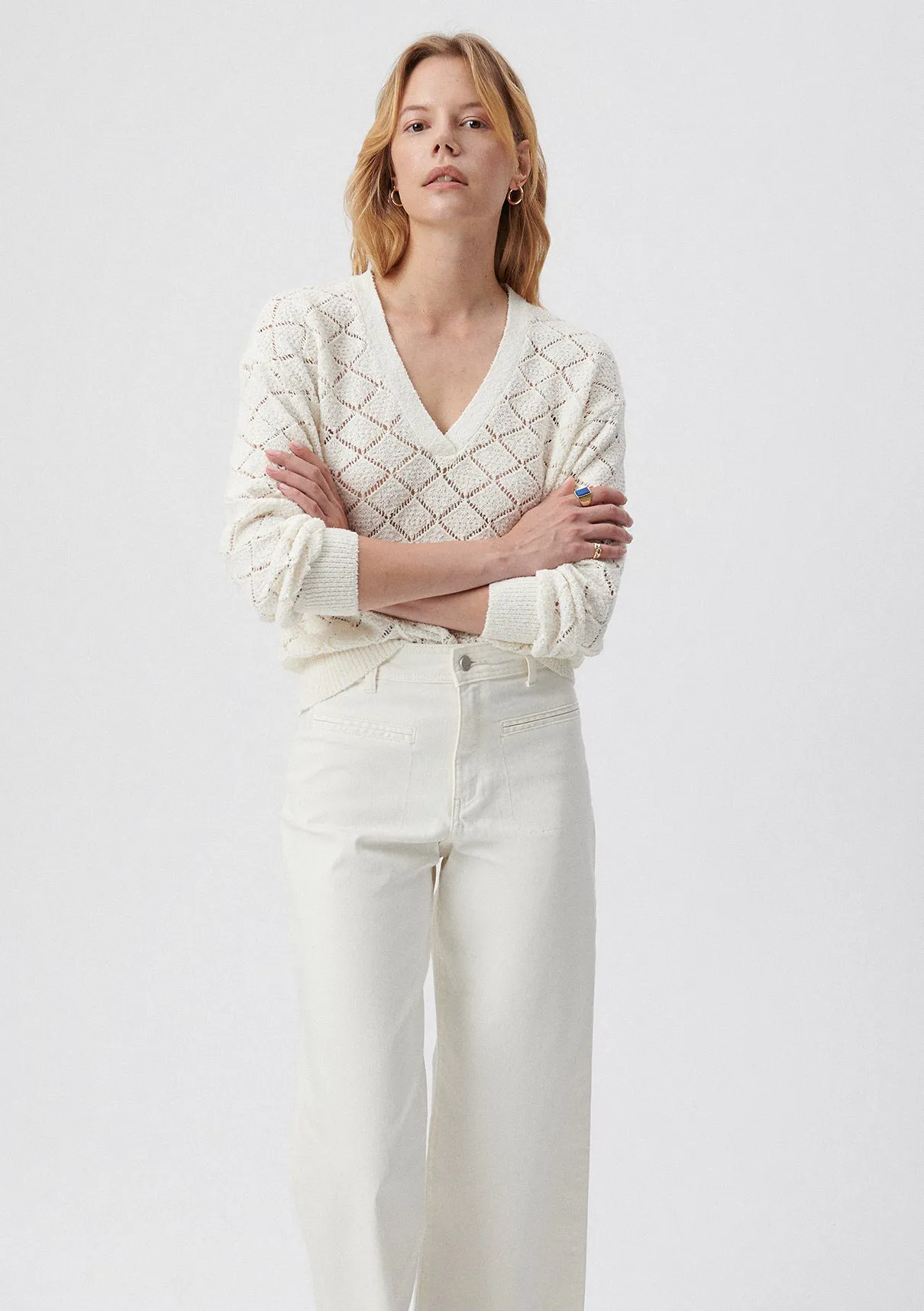 V Neck Off White Sweater