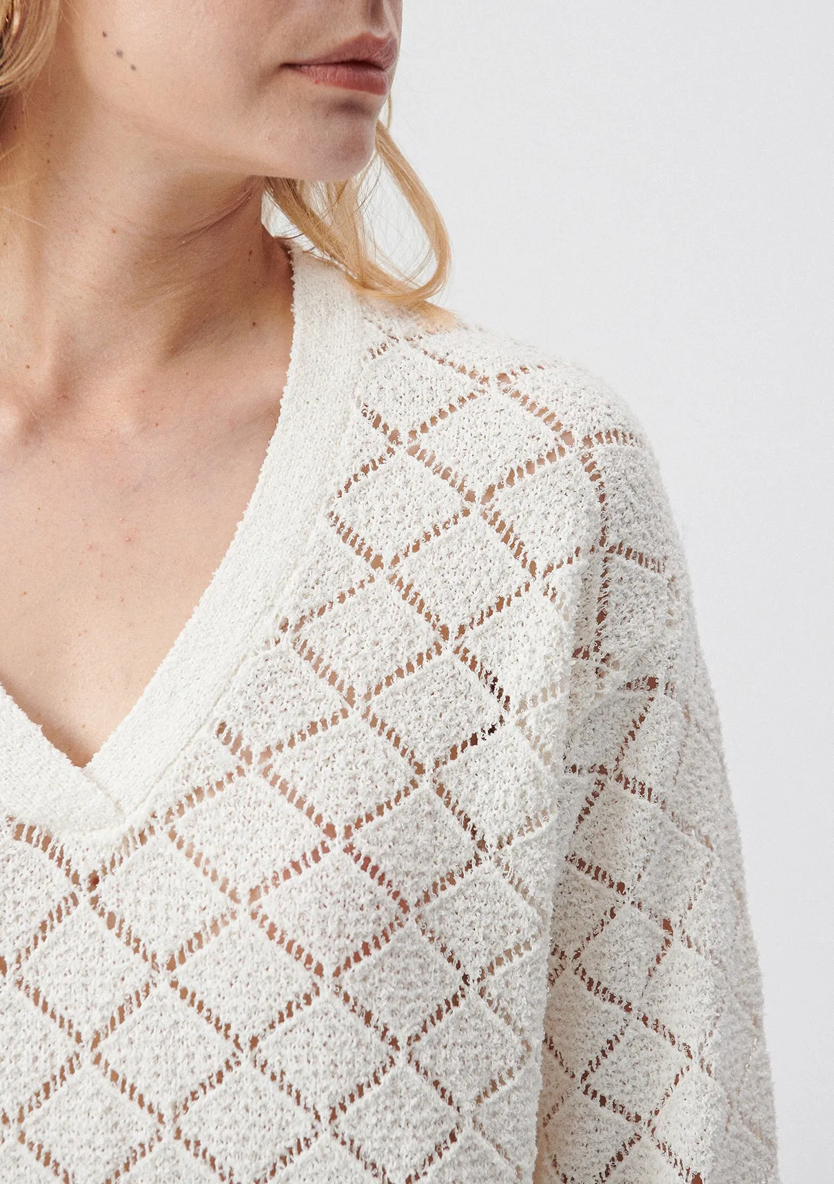 V Neck Off White Sweater