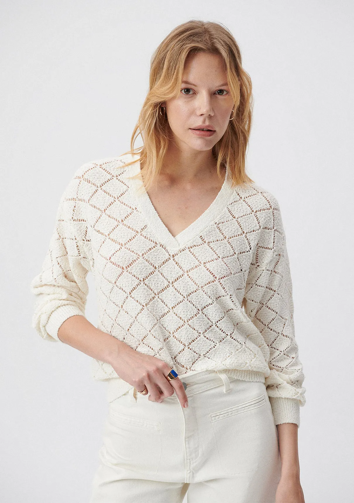 V Neck Off White Sweater