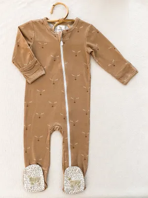 Velvet Fawn Reindeer Games Zipper Footie Jammies