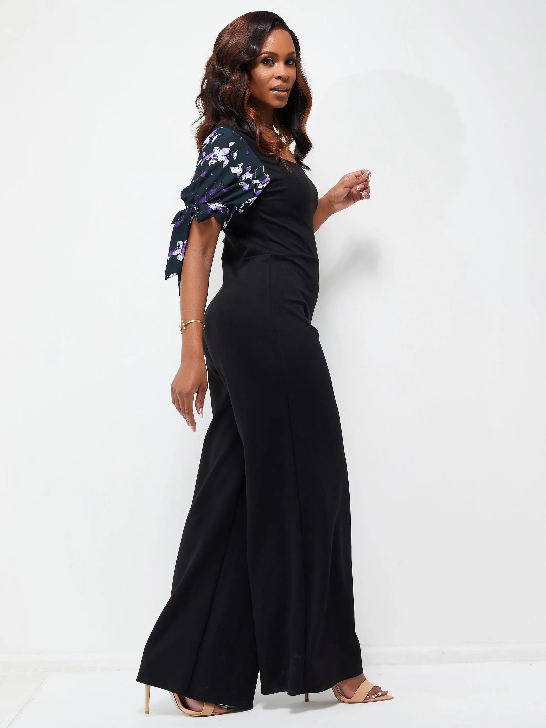 Vivo Ada Puff Sleeve Jumpsuit - Black