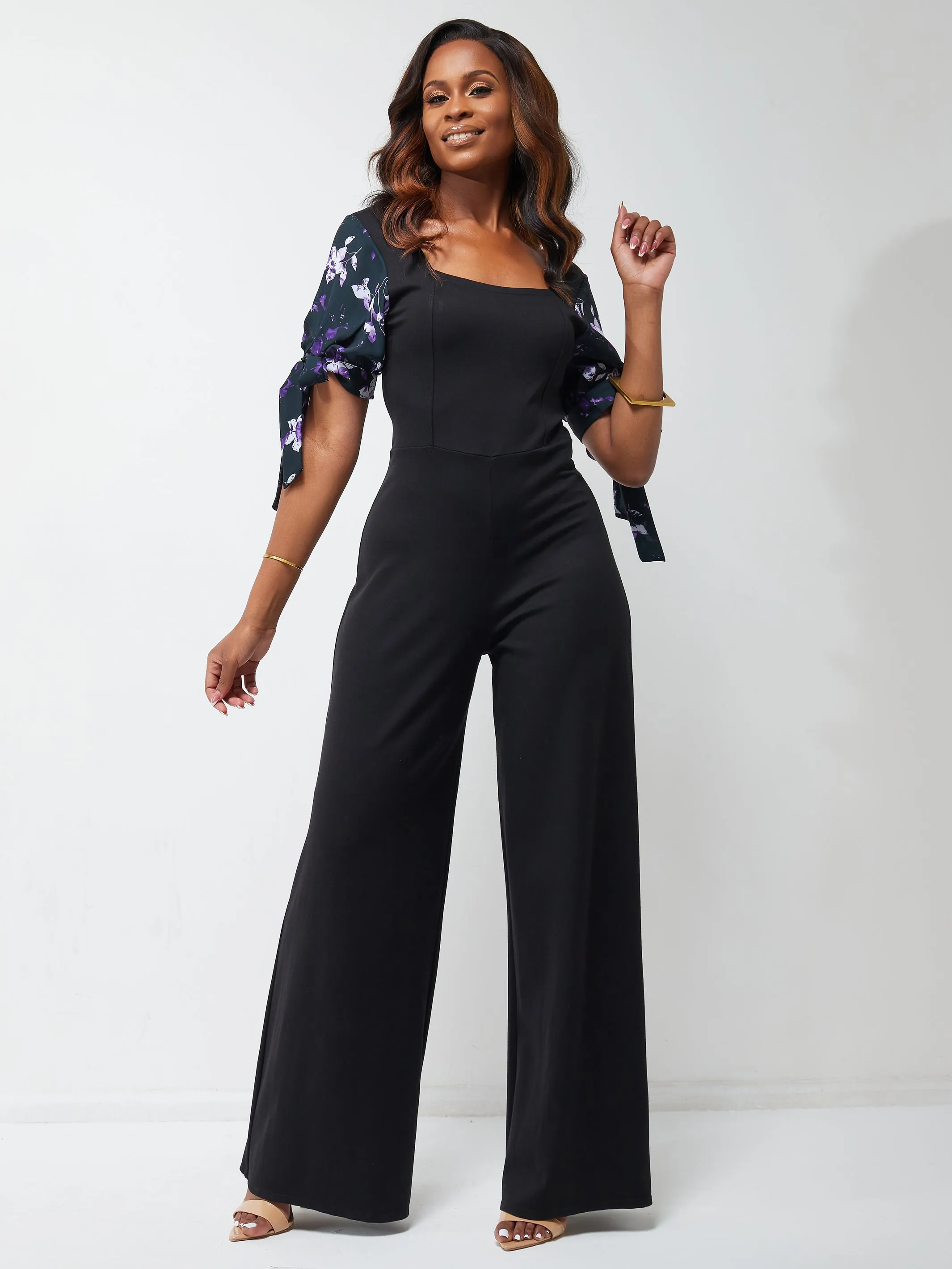 Vivo Ada Puff Sleeve Jumpsuit - Black