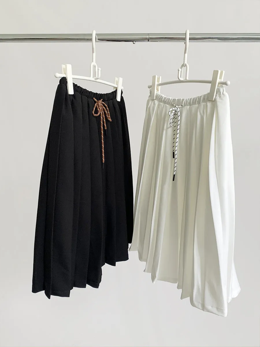 Waist Tie Pleated Maxi Skirt