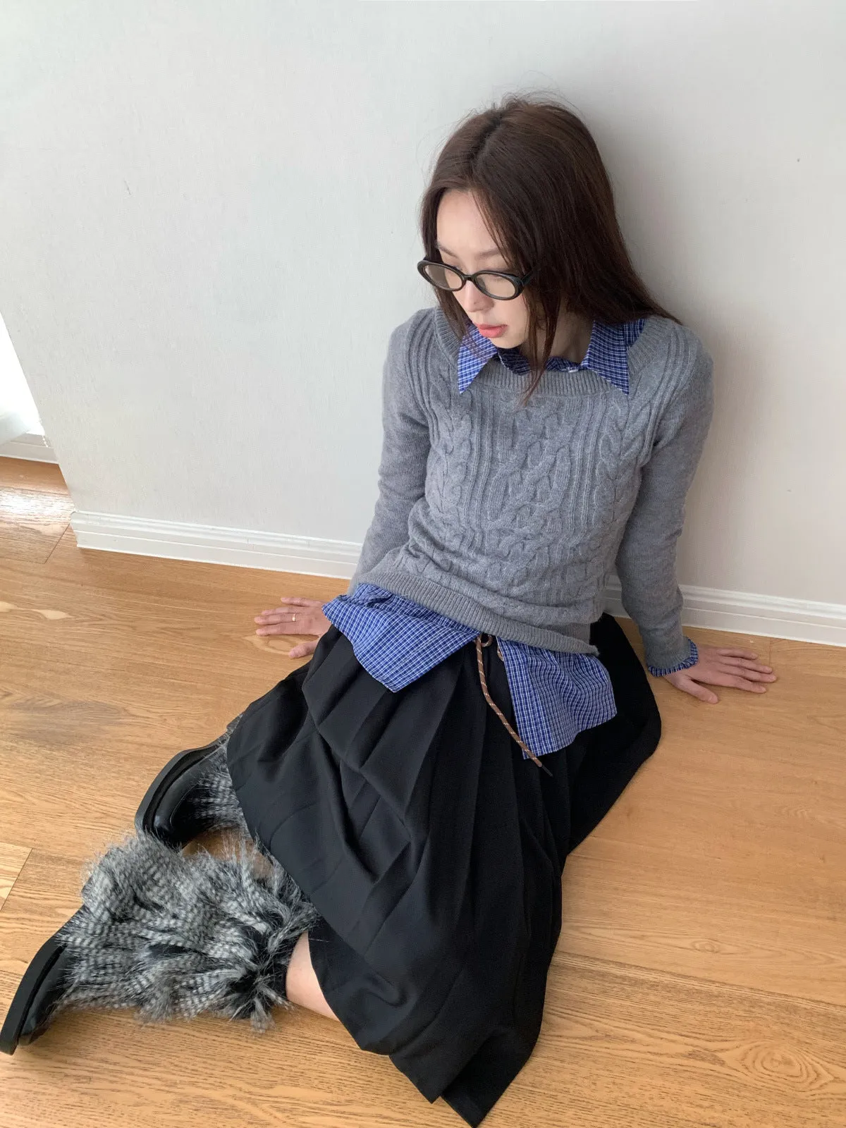 Waist Tie Pleated Maxi Skirt