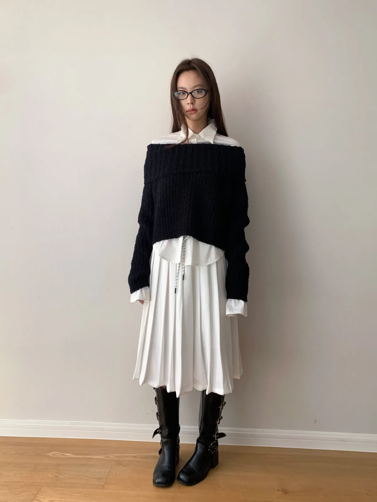 Waist Tie Pleated Maxi Skirt