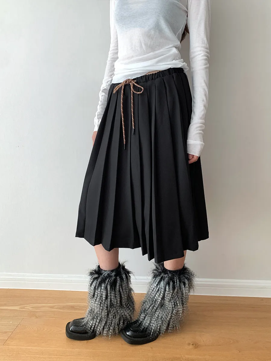 Waist Tie Pleated Maxi Skirt