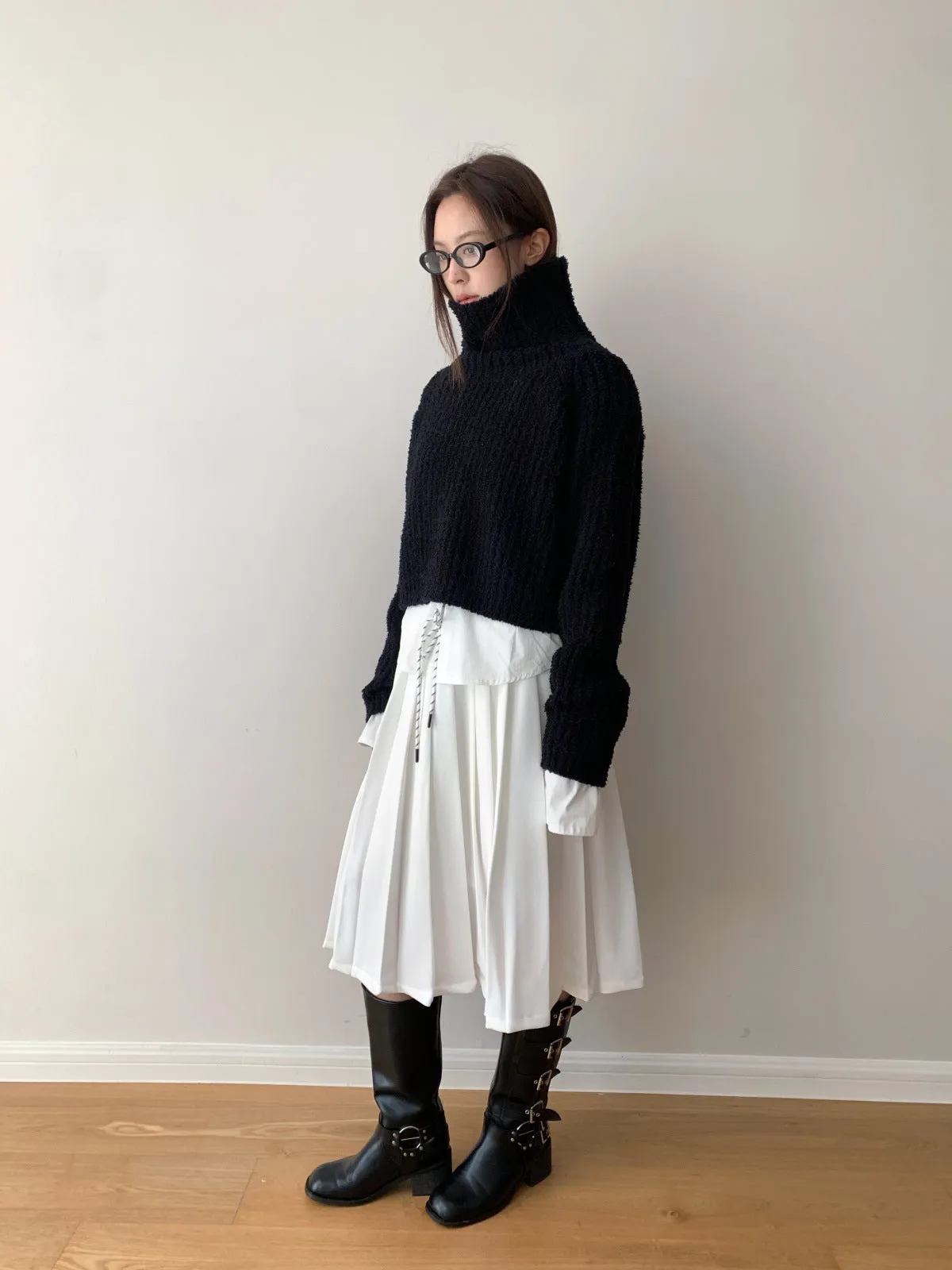 Waist Tie Pleated Maxi Skirt