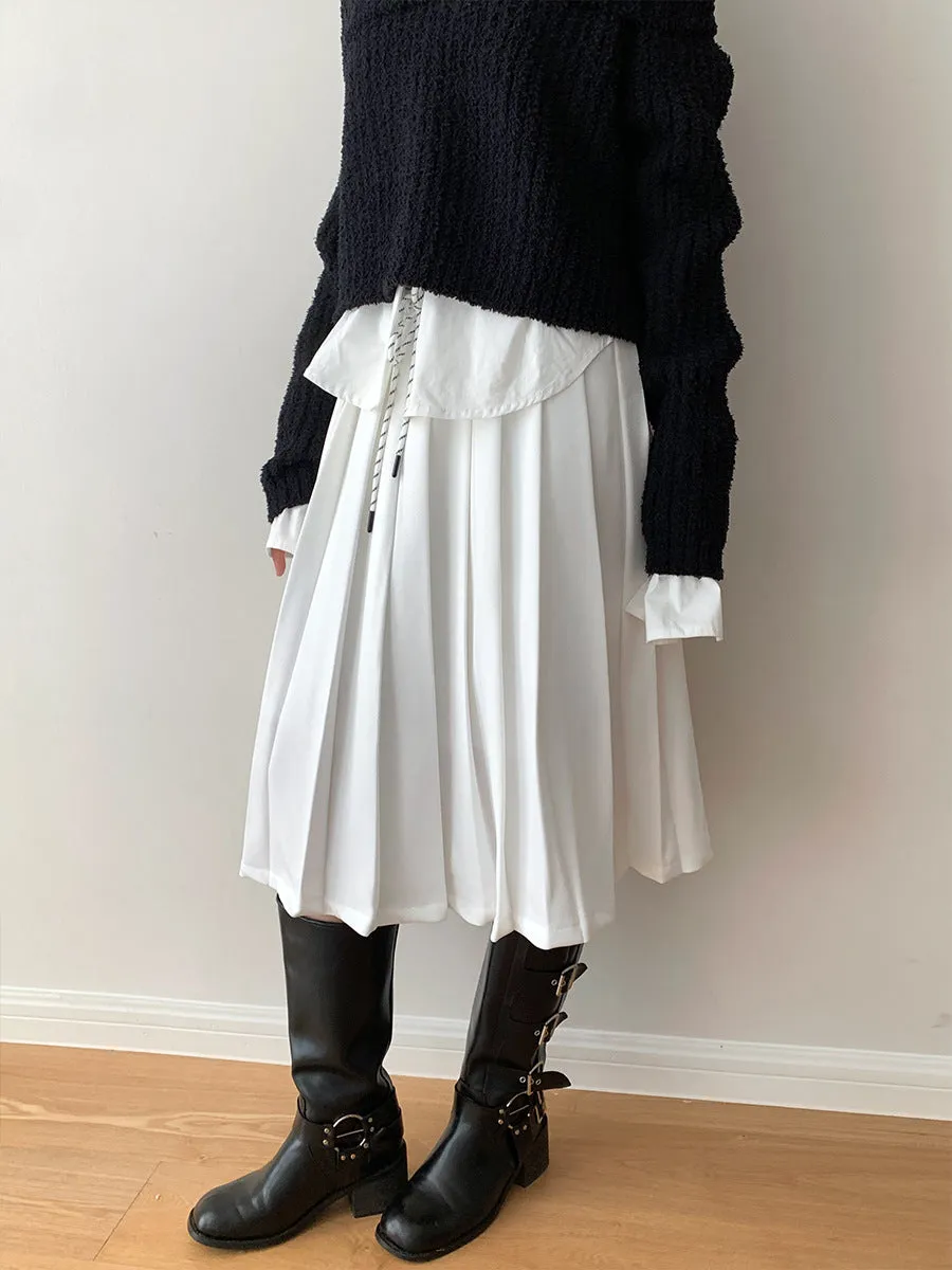 Waist Tie Pleated Maxi Skirt