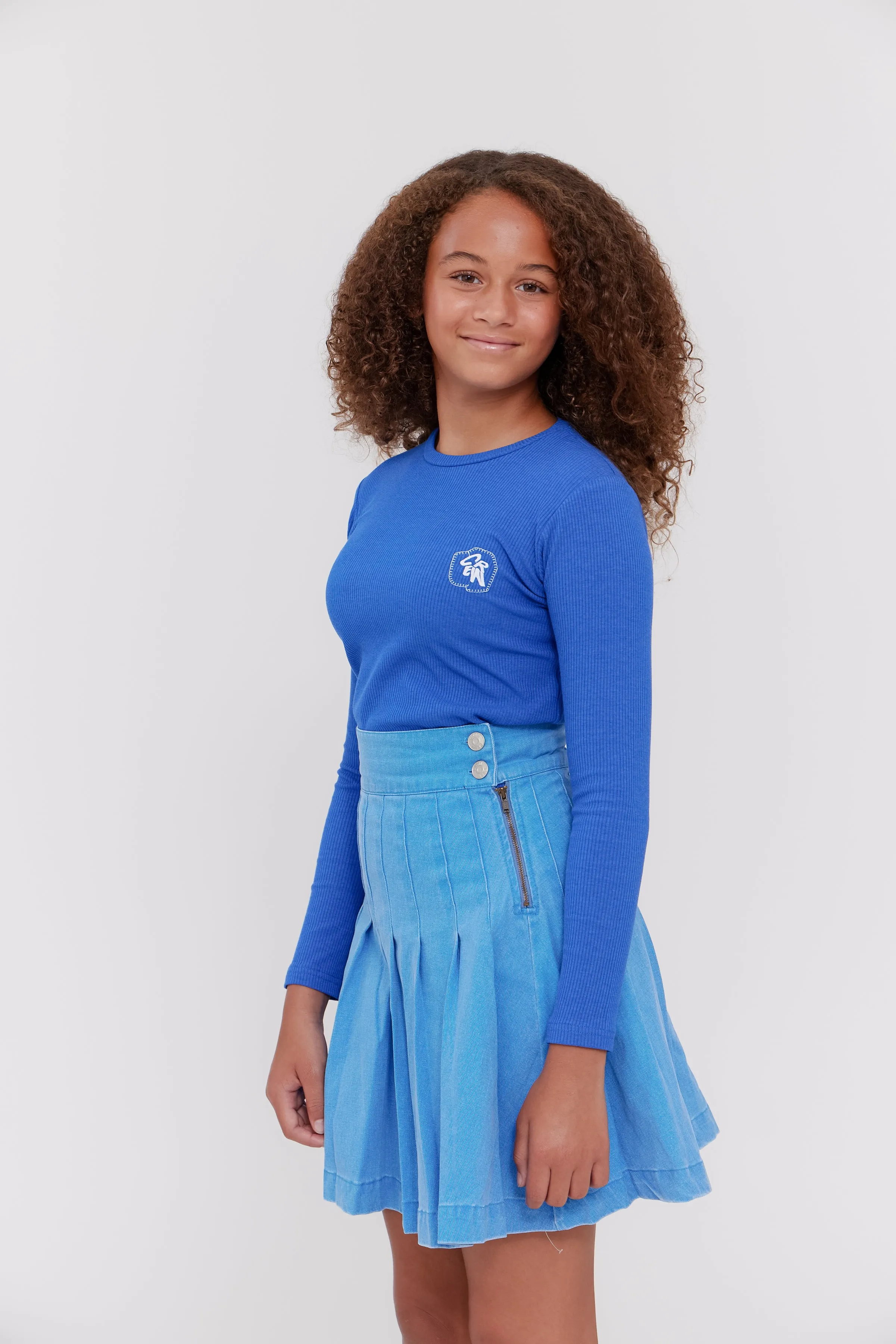 Waisted blue pleated skirt by Crew Basics
