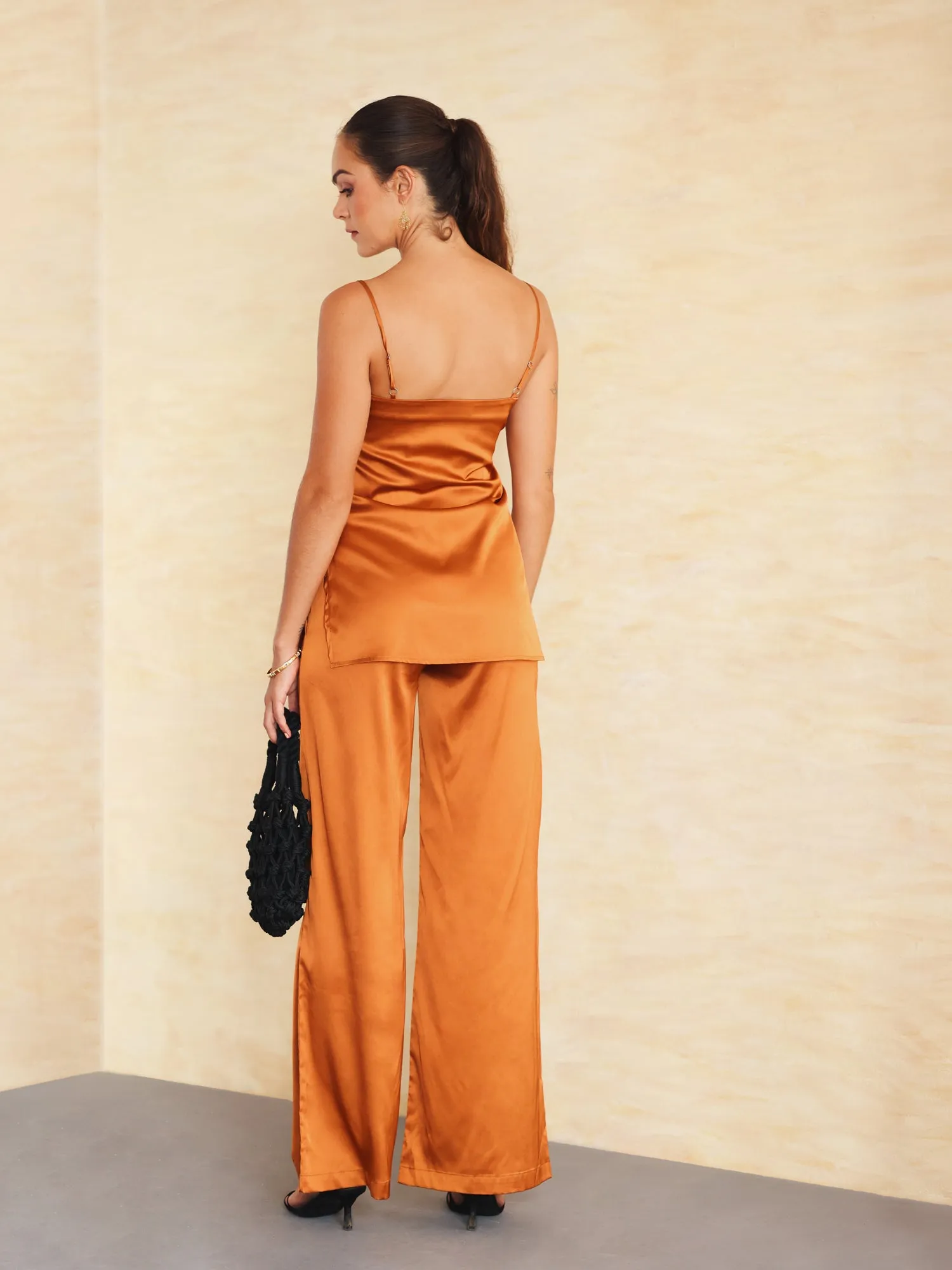 Wide Leg High Waist Satin Pant