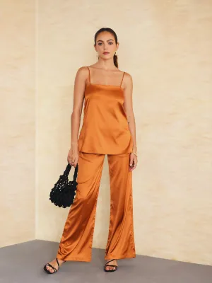 Wide Leg High Waist Satin Pant