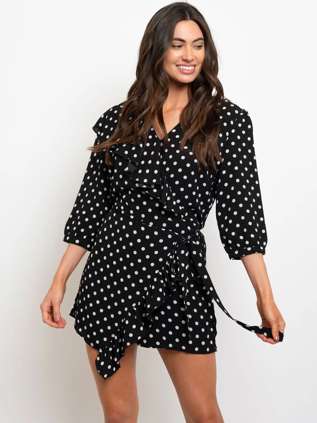 WOMEN'S 3/4 SLEEVES POLKA DOT ROMPER