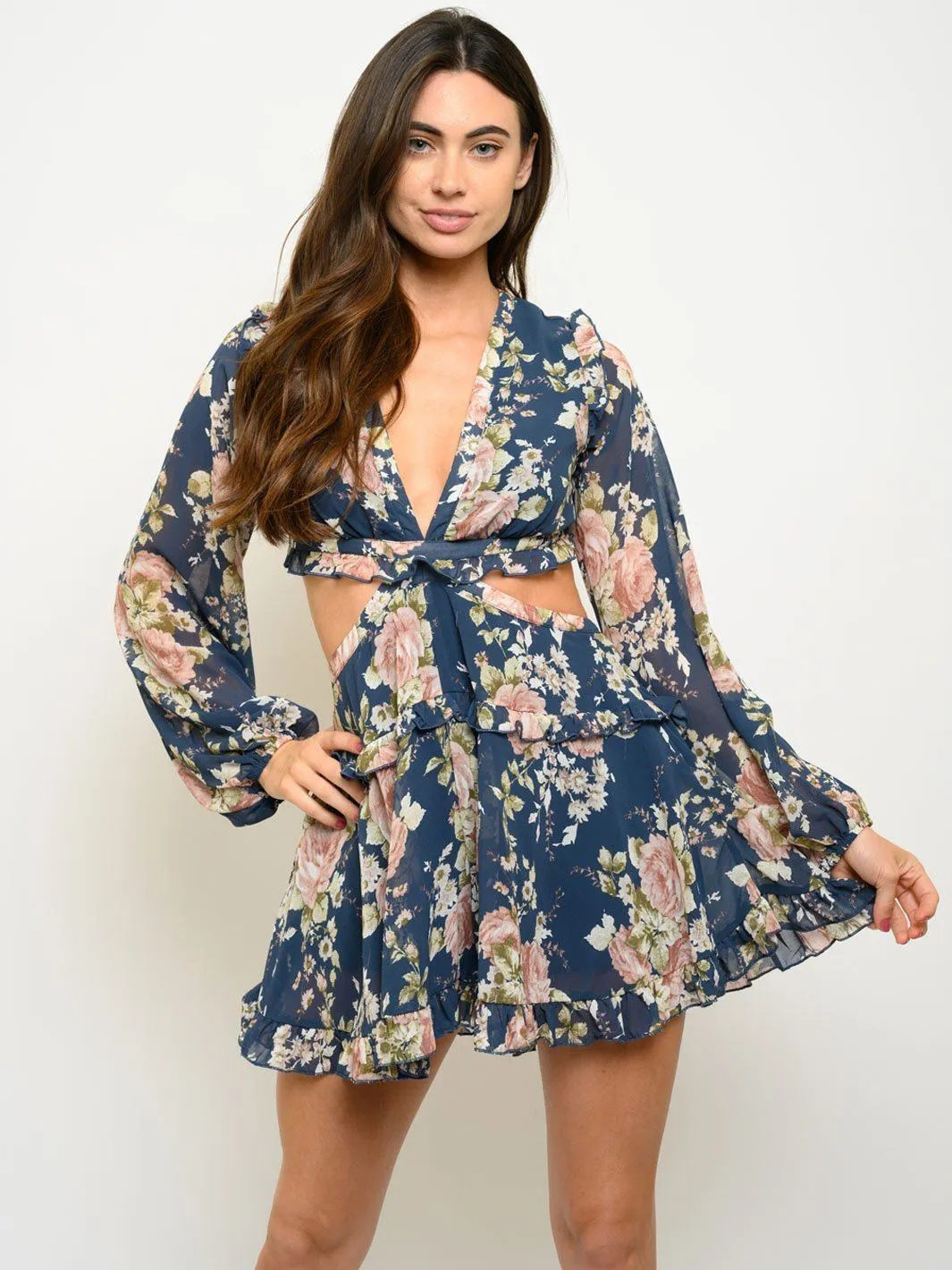 WOMEN'S FALL RUFFLE LACE BACK ROMPER