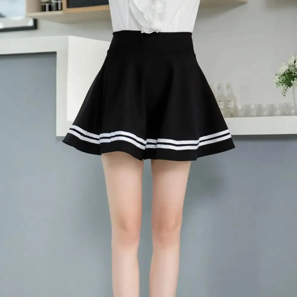 Women’s High Waist Solid Color Pleated Mini School Skirt