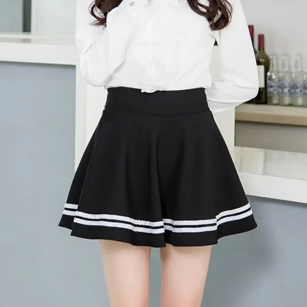 Women’s High Waist Solid Color Pleated Mini School Skirt