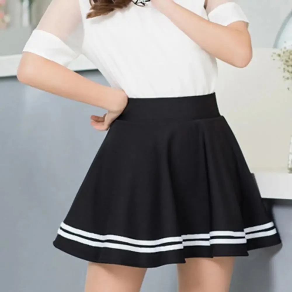 Women’s High Waist Solid Color Pleated Mini School Skirt