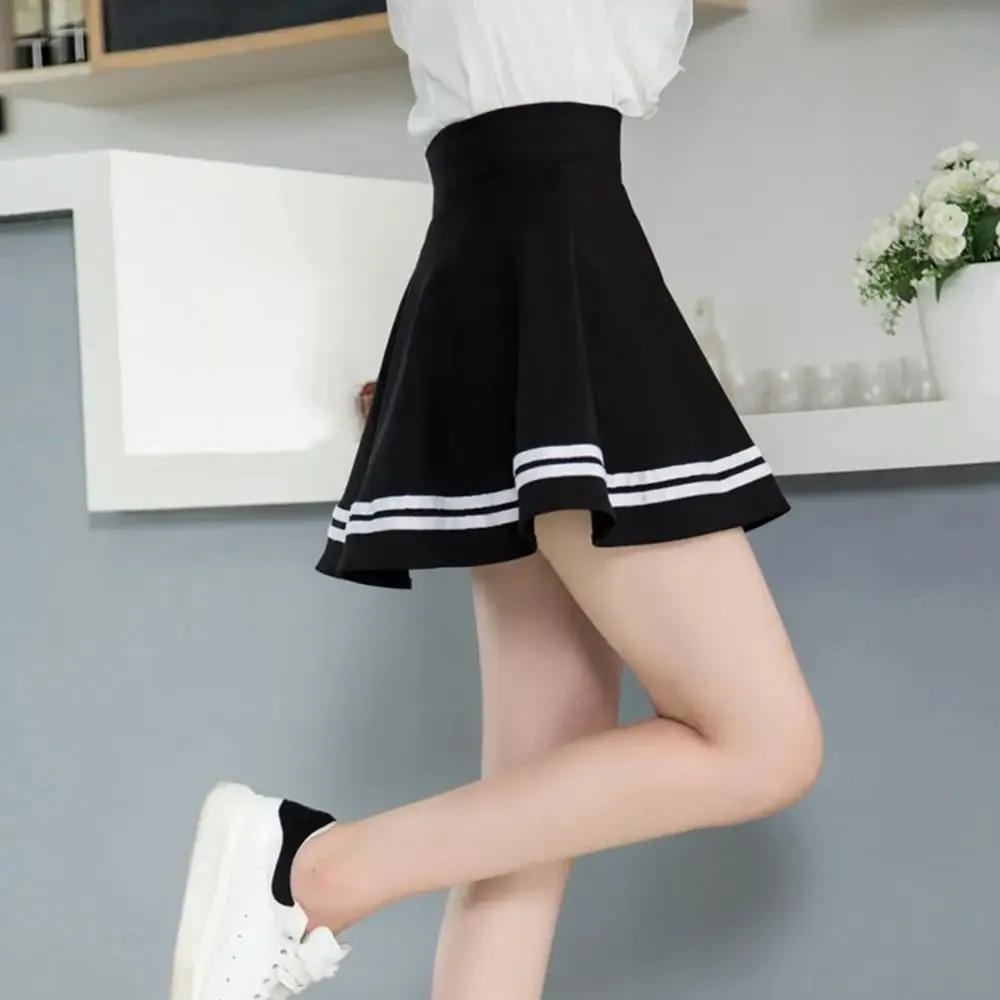 Women’s High Waist Solid Color Pleated Mini School Skirt