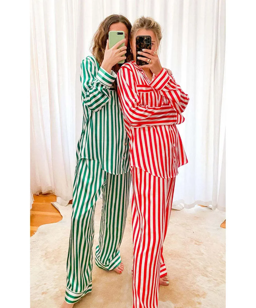 Women's Home Silk Vertical Stripes Suit