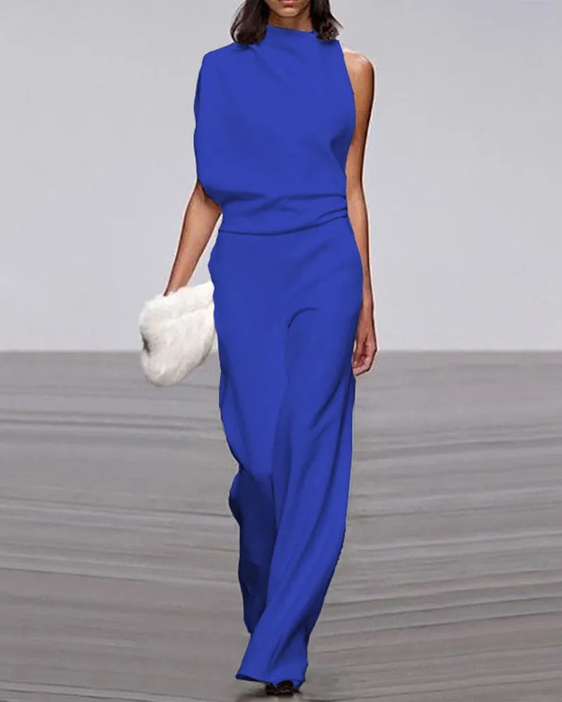 Women’s Jumpsuit – Asymmetric Neckline – Wide-Leg Fit – Elegant Drape – Evening Statement