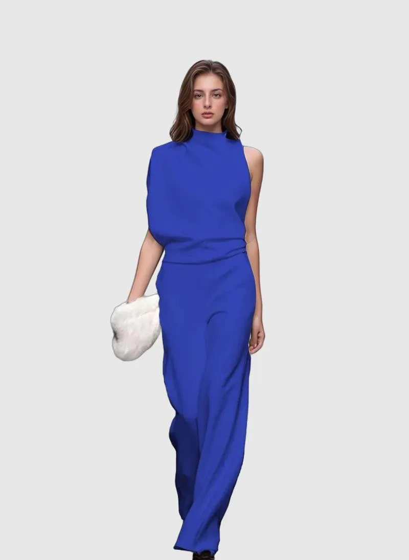 Women’s Jumpsuit – Asymmetric Neckline – Wide-Leg Fit – Elegant Drape – Evening Statement