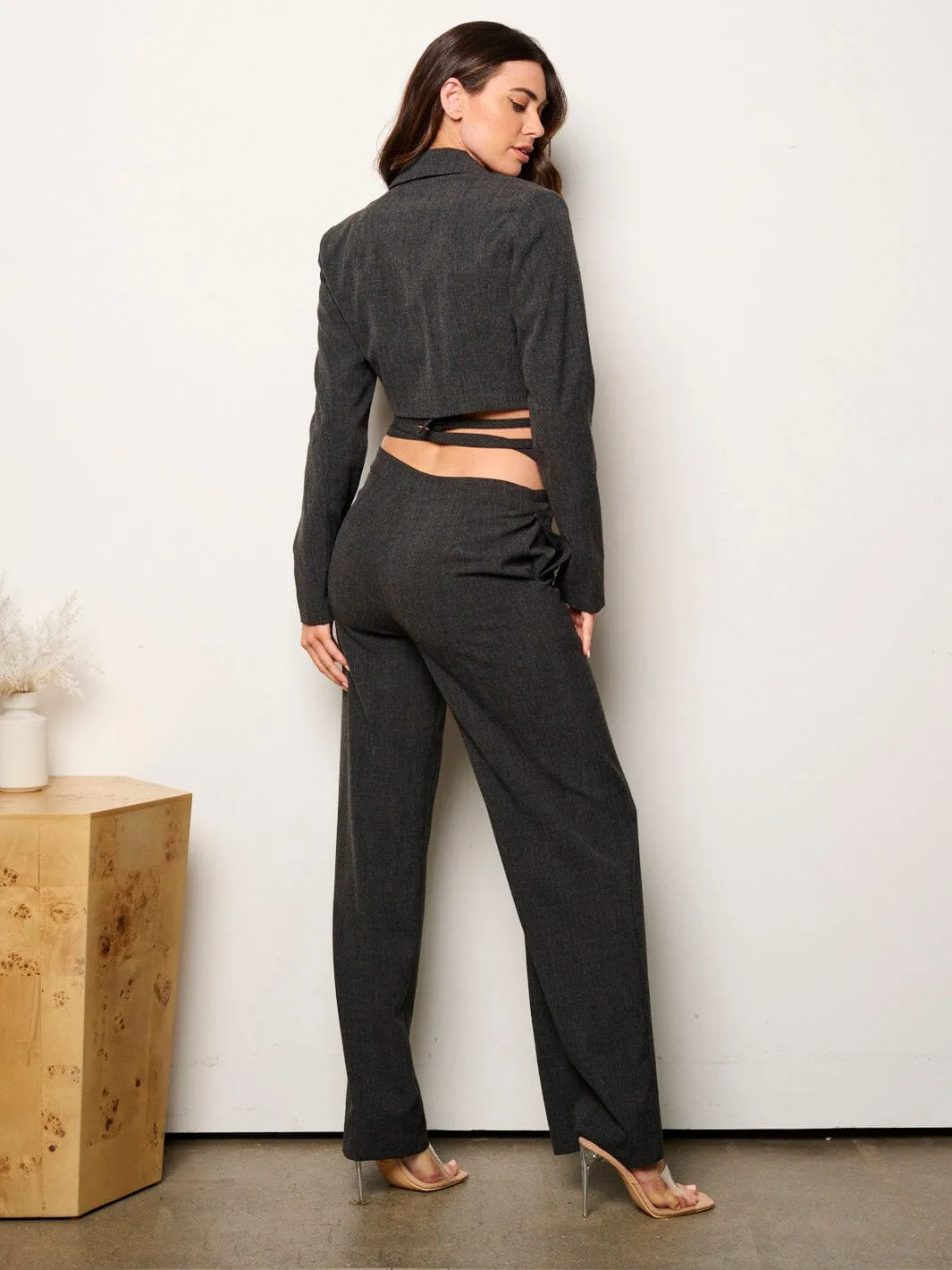 WOMEN'S LONG SLEEVE BLAZER & WIDE LEG PANTS 2PCS SET