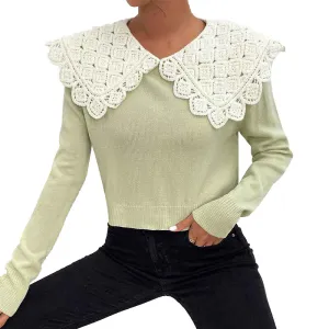 Women's Long Sleeve Collared Knit Pullover Sweater Crop Top K378