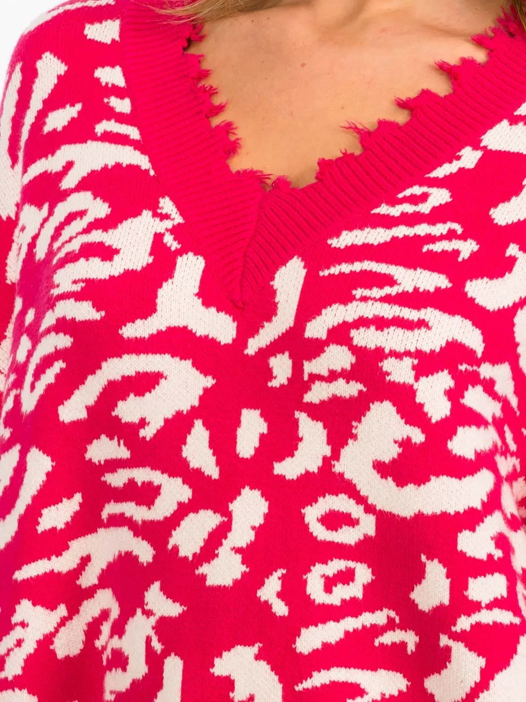 WOMEN'S LONG SLEEVES V-NECK PULLOVER COLORBLOCK ANIMAL PRINT SWEATER