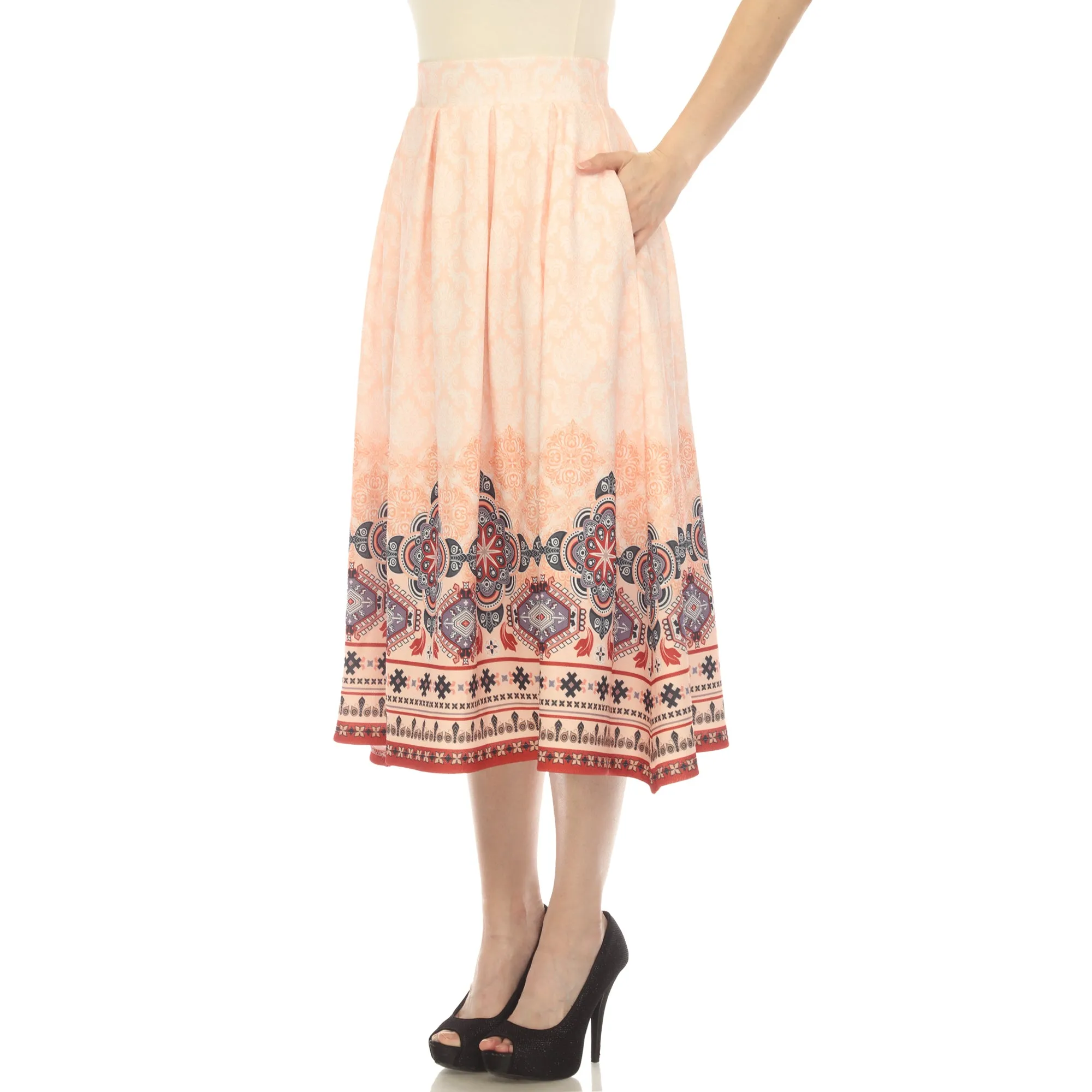 Women's Pleated Skirt with Border Prints