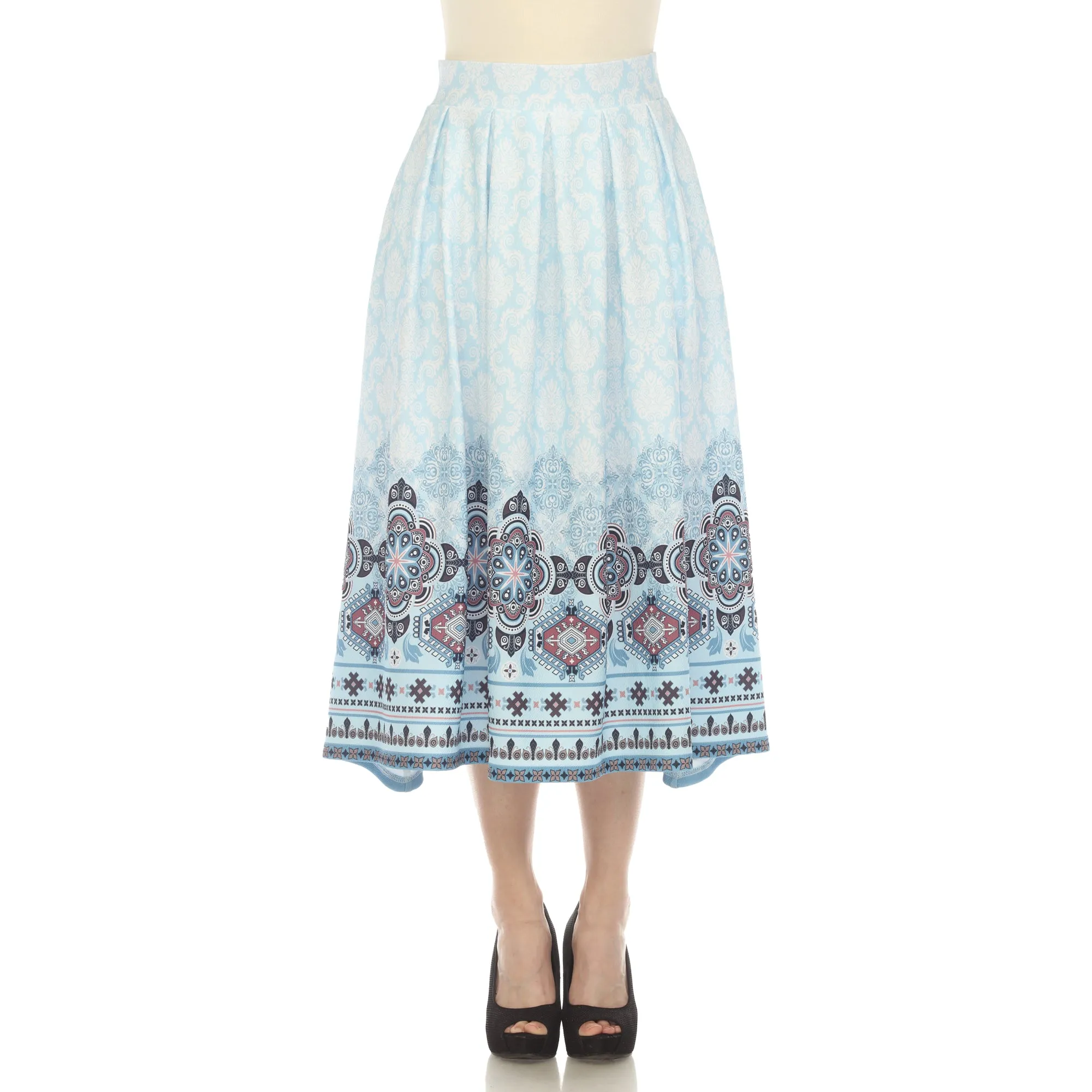 Women's Pleated Skirt with Border Prints
