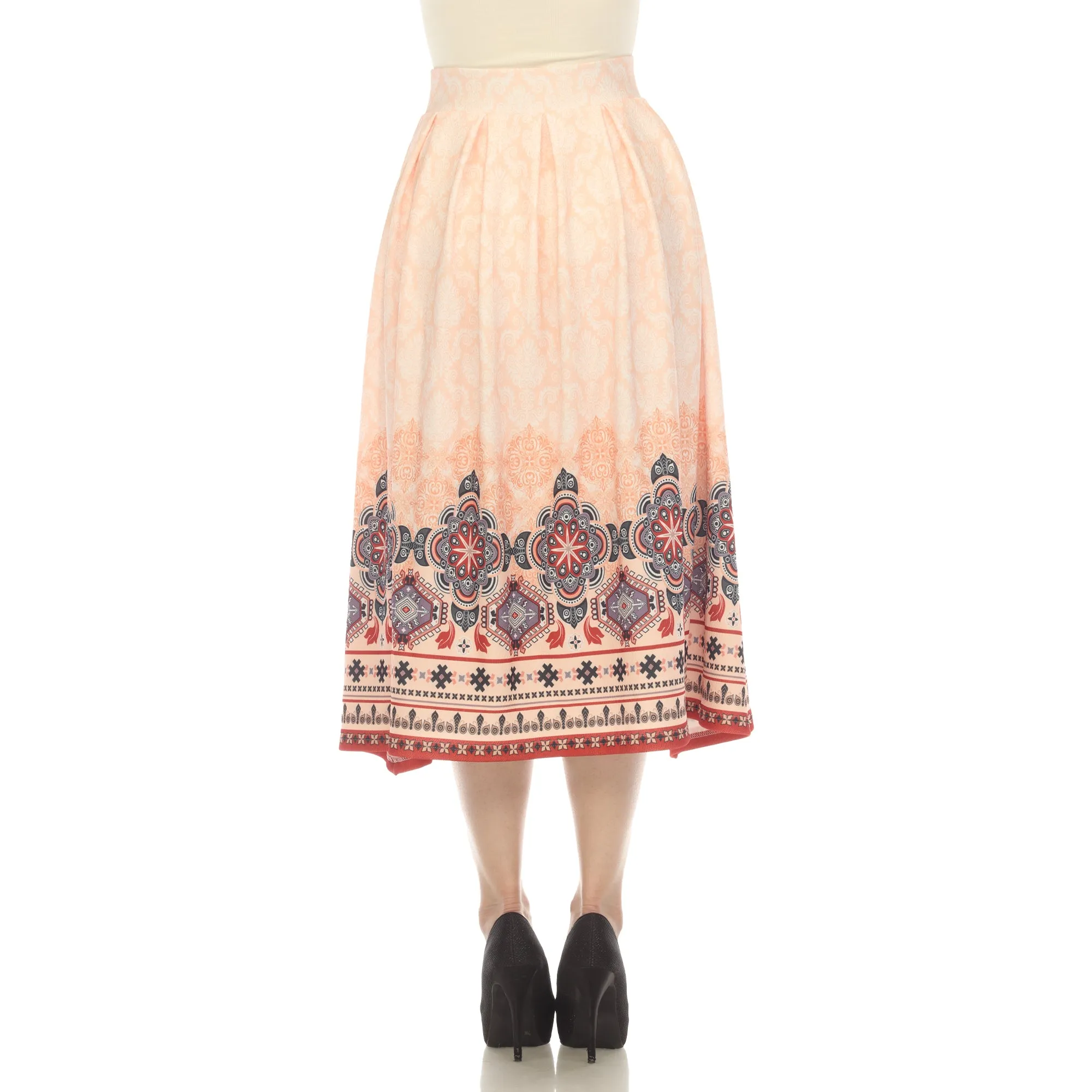 Women's Pleated Skirt with Border Prints