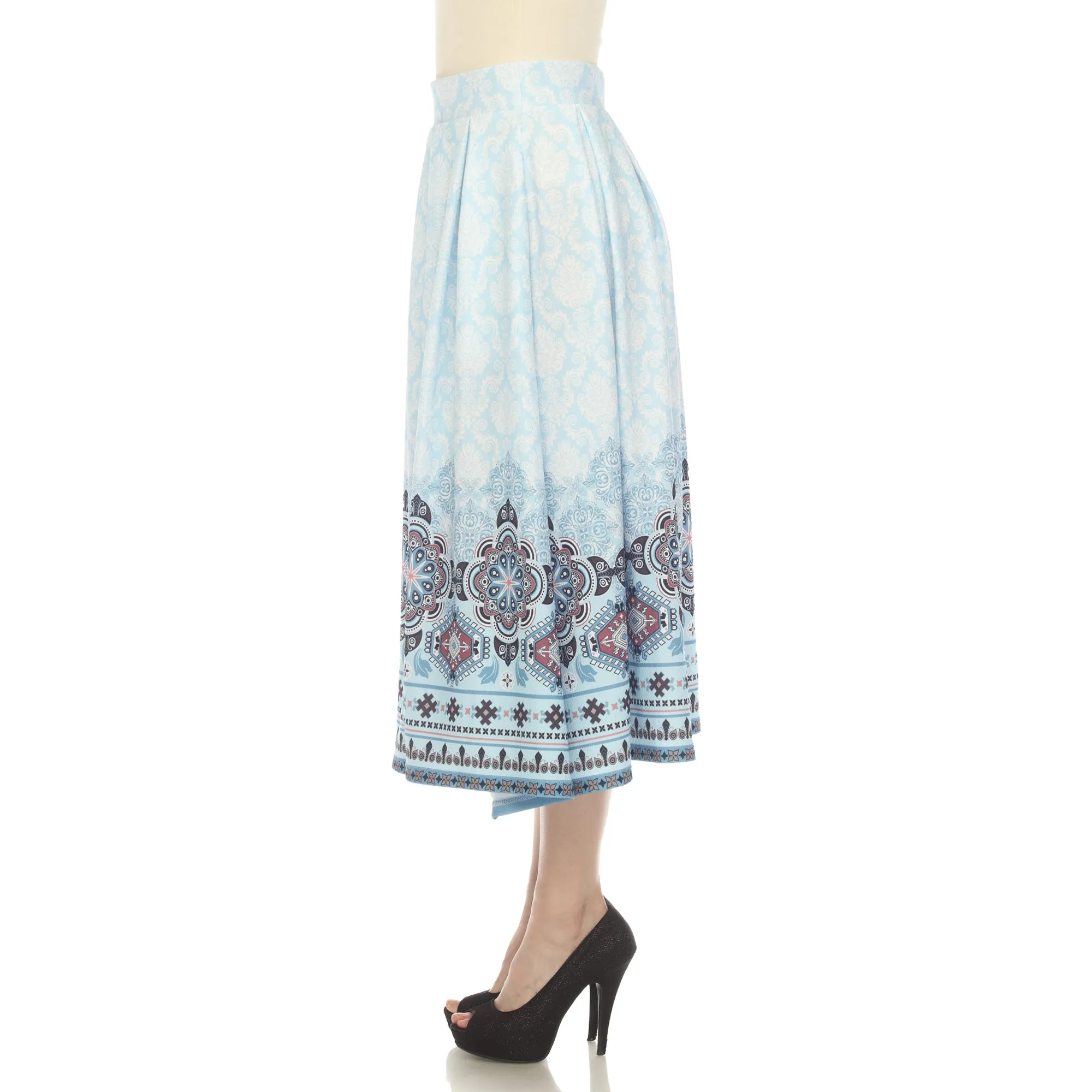 Women's Pleated Skirt with Border Prints