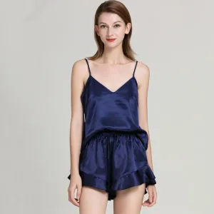 Women's Sexy Silk Satin Ruffled Pajamas Sets