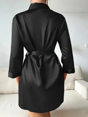 Women's Summer European & American Sexy Lace-up Ice Silk Pajamas Bathrobe Morning Gown