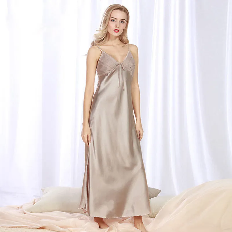 Women's Summer Plus Size Silk Pajamas Suspenders Nightdress