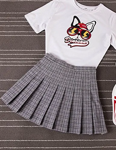 xxxiticat Women's Korean High Waist Plaid Skort