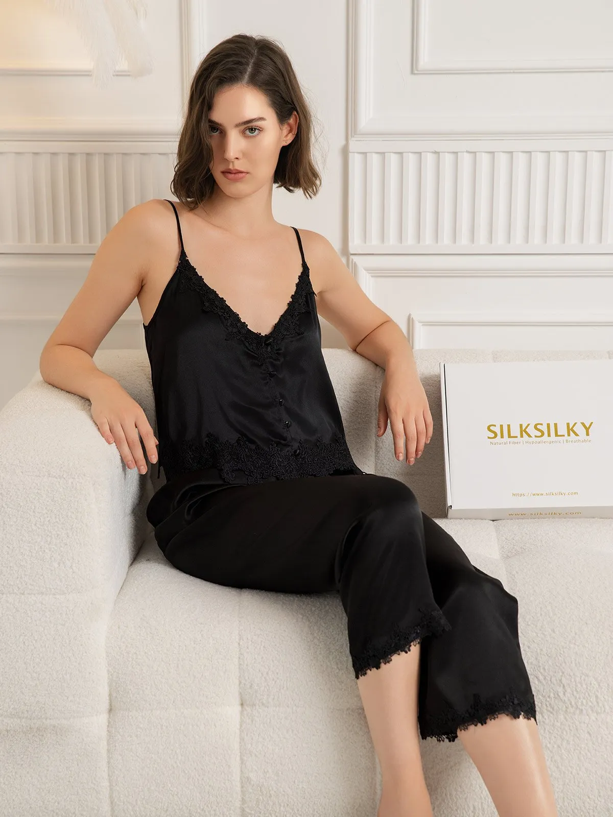 Zuivere Zijde Casual Camisole & Broek Pyjama Set