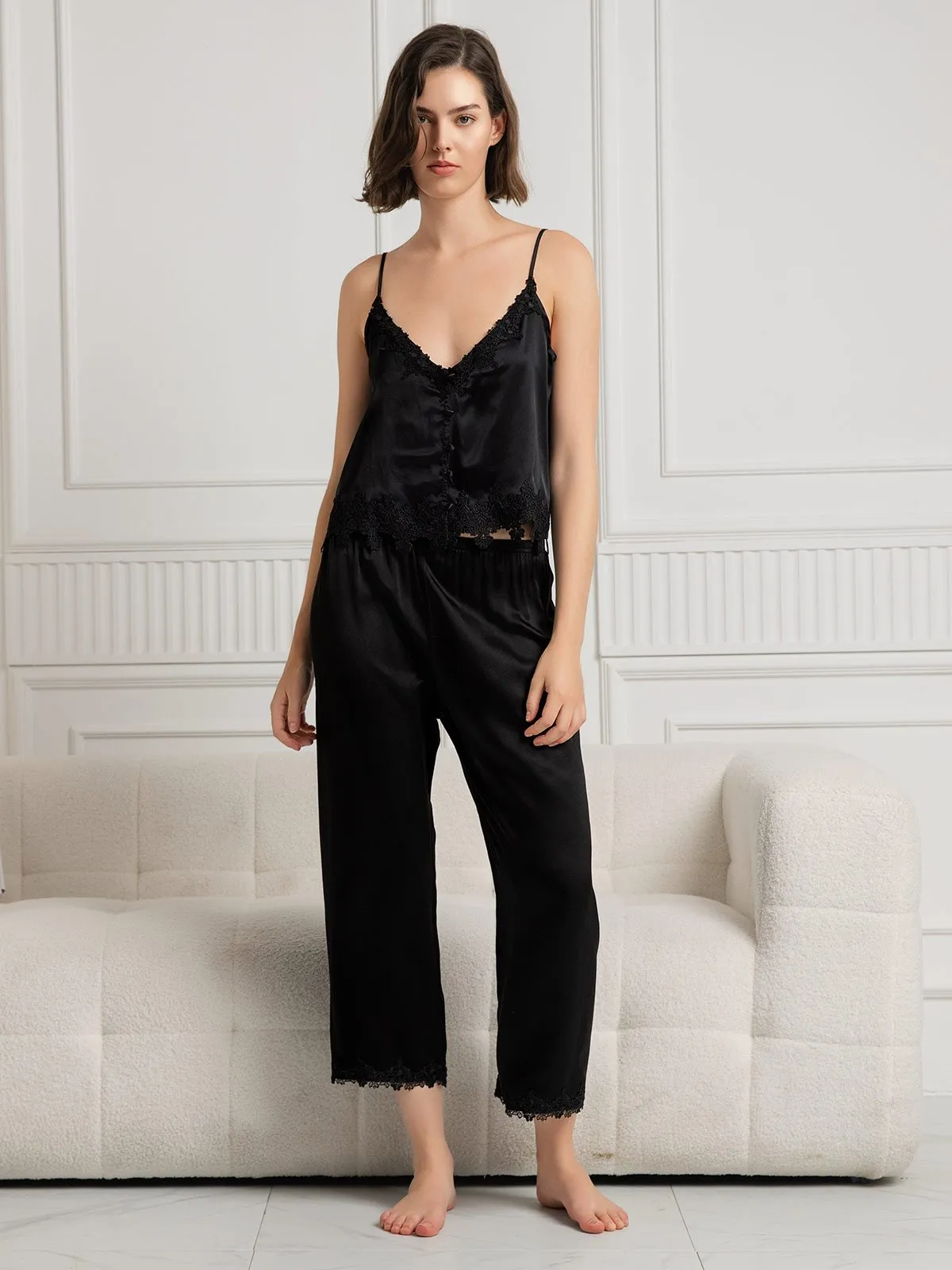 Zuivere Zijde Casual Camisole & Broek Pyjama Set
